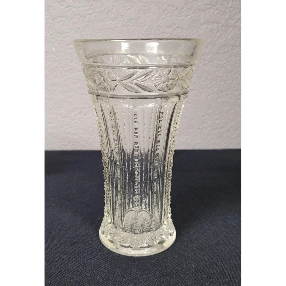 Vintage 1950s Textured Pressed Glass Goblet Style Vase 6-7 inch Tall (Lot of 2)